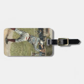 Baseballspieler in zweiter Base ausgeworfen Gepäckanhänger (Vorderseite horizontal)