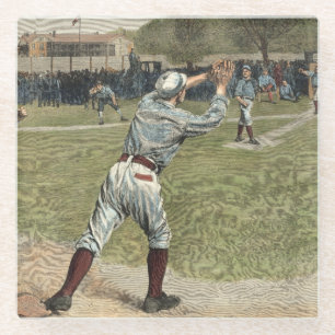 Baseballspieler in zweiter Base ausgeworfen Glasuntersetzer