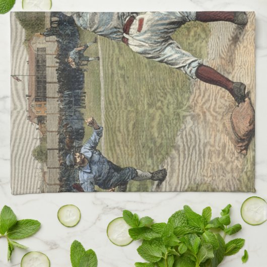 Baseballspieler in zweiter Base ausgeworfen Küchentuch (Gefaltet)