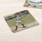 Baseballspieler in zweiter Base ausgeworfen Rechteckiger Pappuntersetzer (angewinkelt)