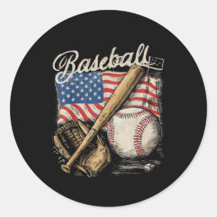 Baseballspieler mit amerikanischer Flagge Schläger Runder Aufkleber