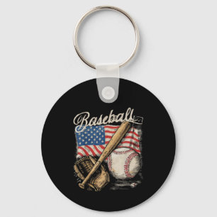 Baseballspieler mit amerikanischer Flagge Schläger Schlüsselanhänger