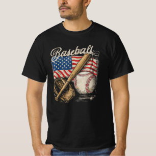 Baseballspieler mit amerikanischer Flagge Schläger T-Shirt