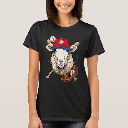 Baseballspieler Schaf Lamm Pitcher Fänger Baseball T-Shirt (Vorderseite)