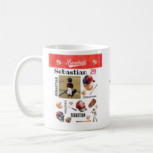Baseballspieler Softball PERSONALISIERTES Foto & N Kaffeetasse (Links)