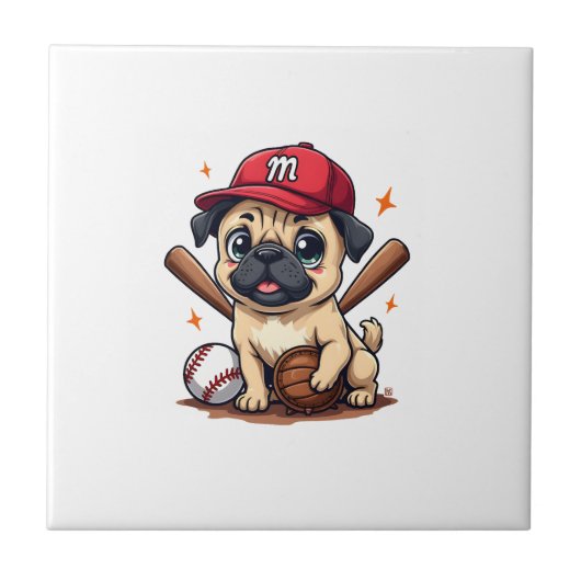 Baseballspieler Trainer Pug-Hundefreund Pug-Mutter Fliese (Vorderseite)