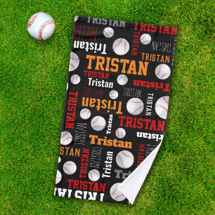 Baseballsport Schwarz-Orange-individuelle Name Handtuch
