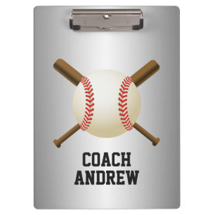Baseballtrainer-gekreuzte Schläger u. Ball Klemmbrett