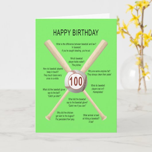 Baseballwitze zum 100. Geburtstag Karte (Gelbe Blume)