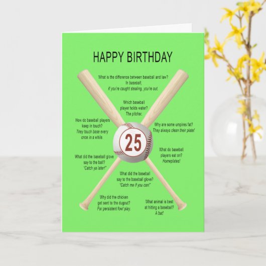 Baseballwitze zum 25. Geburtstag Karte (Gelbe Blume)