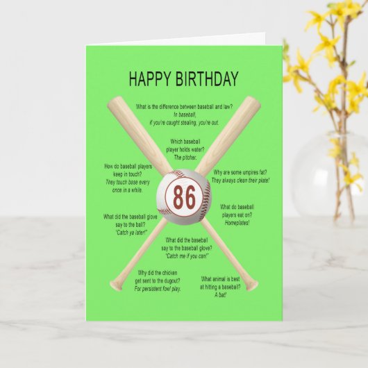 Baseballwitze zum 86. Geburtstag Karte (Gelbe Blume)