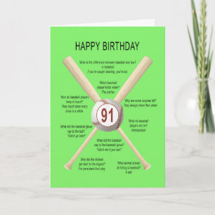 Baseballwitze zum 91. Geburtstag Karte