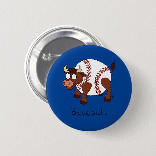 Basebull Funny Baseball Bull Button Button (Vorne & Hinten)