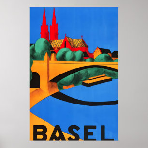 Basel Schweiz 1930er Jahre Vintage Stil Europäisch Poster