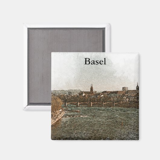 Basel , Schweiz Europa City Panorama View Magnet (Vorderseite/Rückseite)