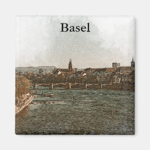 Basel , Schweiz Europa City Panorama View Magnet