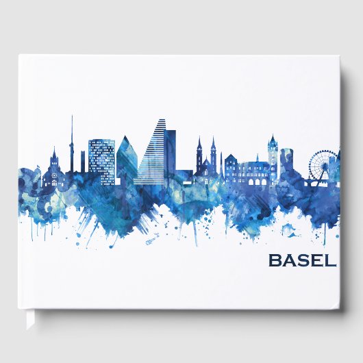 Basel Schweiz Skyline Blue Gästebuch (Vorderseite)