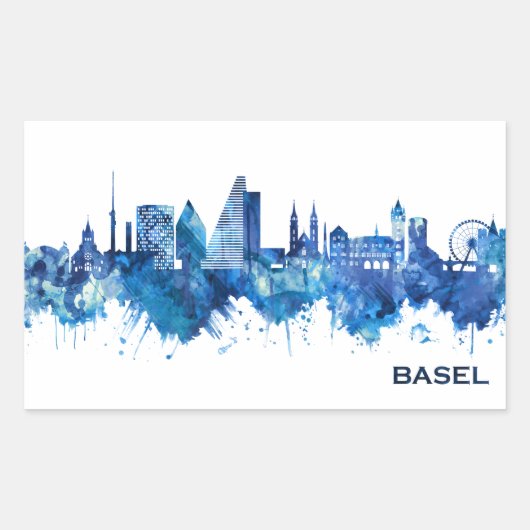 Basel Schweiz Skyline Blue Rechteckiger Aufkleber (Vorderseite)
