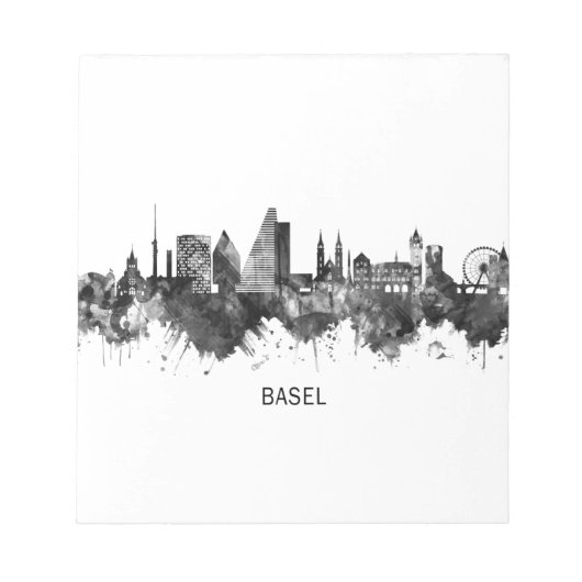 Basel Schweiz Skyline BW Notizblock (Vorderseite)
