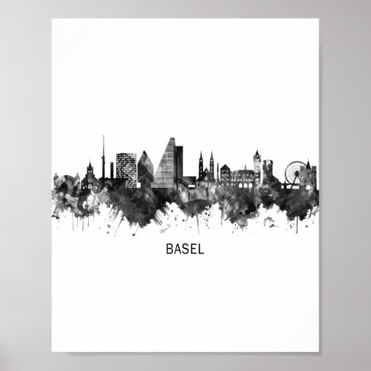 Basel Schweiz Skyline BW Poster (Vorne)