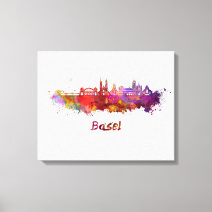 Basel skyline im Watercolor Leinwanddruck