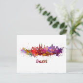 Basel skyline im Watercolor Postkarte (Stehend Vorderseite)