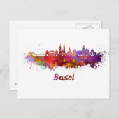 Basel skyline im Watercolor Postkarte (Vorne/Hinten)