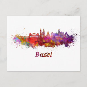 Basel skyline im Watercolor Postkarte