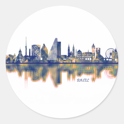 Basel Skyline Runder Aufkleber (Vorderseite)