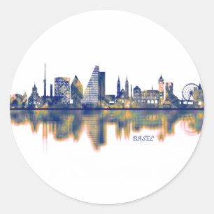 Basel Skyline Runder Aufkleber