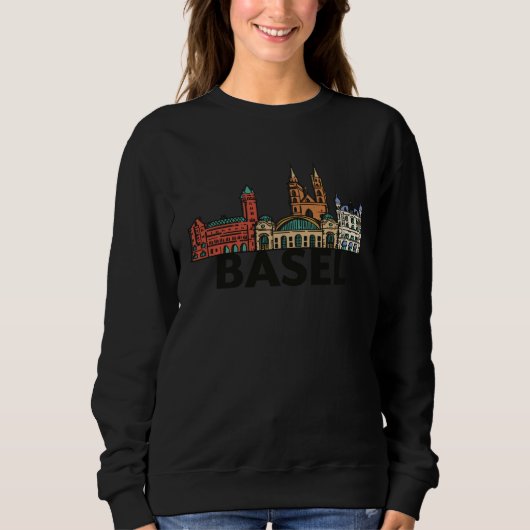 Basel Switzerland City Skyline Silhouette Outline  Sweatshirt (Vorderseite)
