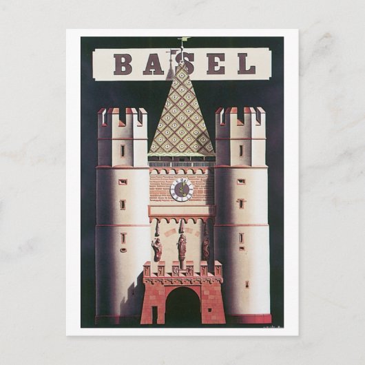Basel Vintage Travel Poster Postkarte (Vorderseite)