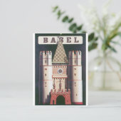 Basel Vintage Travel Poster Postkarte (Stehend Vorderseite)
