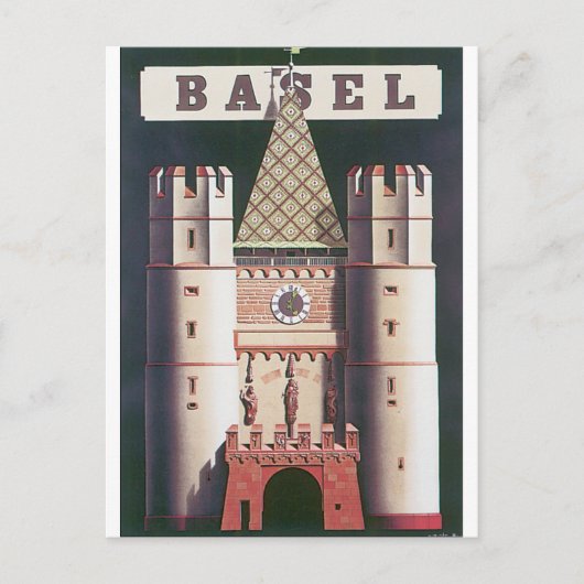 Basel Vintage Travel Poster Postkarte (Vorderseite)