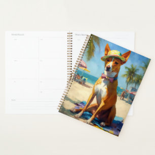 Basenji am Strand, Sommergeschenk für Hunde-Liebha Planer