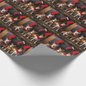 Basenji an der Weihnachtsfeier am Feuerplatz Geschenkpapier (Ecke)