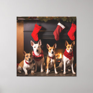 Basenji an der Weihnachtsfeier am Feuerplatz Leinwanddruck