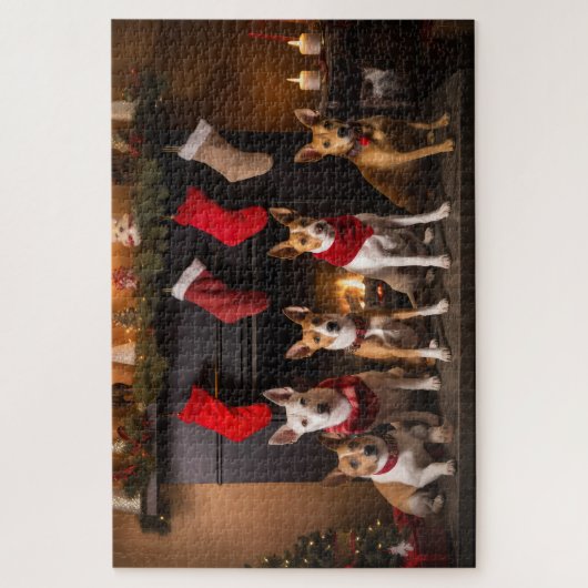 Basenji an der Weihnachtsfeier am Feuerplatz Puzzle (Vertikal)