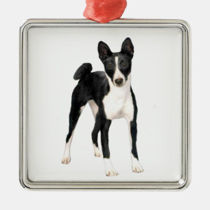 Basenji (B) - schwarz-weiß Ornament Aus Metall