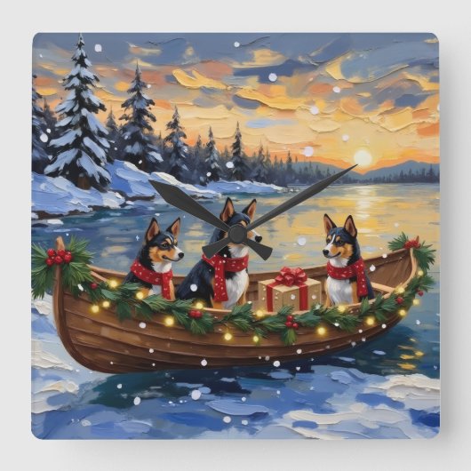 Basenji Christmas Boat Holiday Quadratische Wanduhr (Vorderseite)
