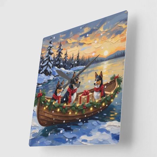 Basenji Christmas Boat Holiday Quadratische Wanduhr (Winkel)