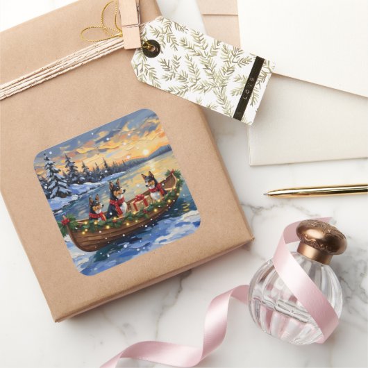 Basenji Christmas Boat Holiday Quadratischer Aufkleber (Schenken)