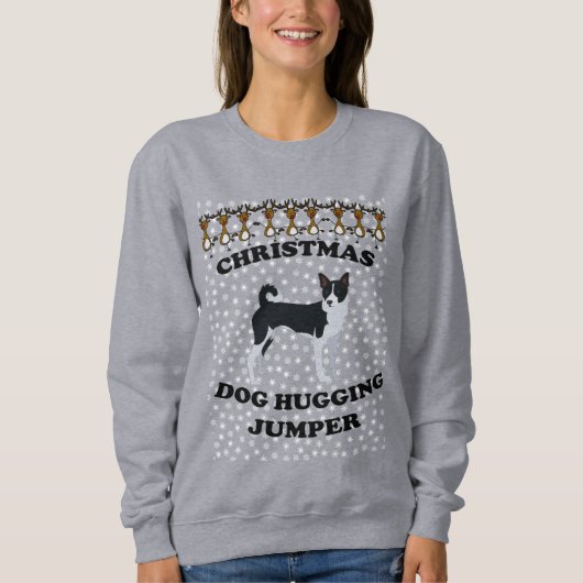 Basenji Christmas Dog Hugging Sweatshirt (Vorderseite)