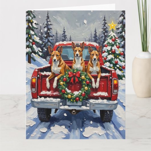 Basenji Christmas Red Truck Holiday Karte (Vorderseite)