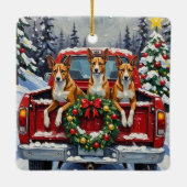 Basenji Christmas Red Truck Holiday Keramikornament (Rückseite)