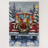 Basenji Christmas Red Truck Holiday Puzzle (Vertikal)