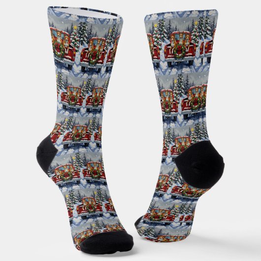 Basenji Christmas Red Truck Holiday Socken (Gewinkelt)