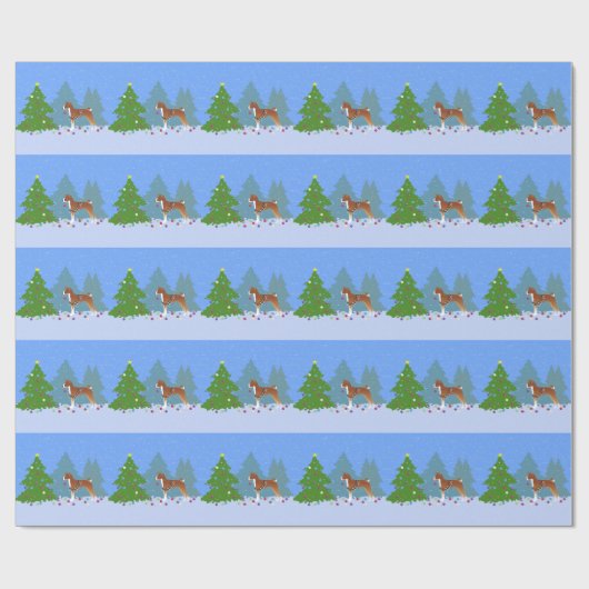 Basenji Dekorationsbaum im Wald Geschenkpapier (Flach)