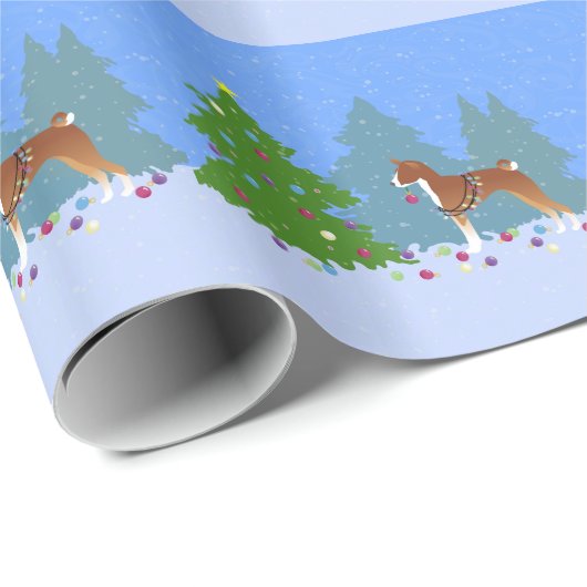 Basenji Dekorationsbaum im Wald Geschenkpapier (Rolleneckpunkt)