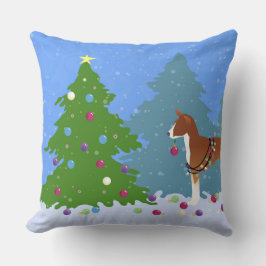 Basenji Dekorationsbaum im Wald Kissen